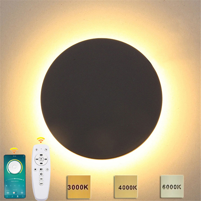 bedside lamps Circular wall mounted bedside lamp moon wall lamp 2.4G three-color temperate remote control wall lamp indoor wall lamp