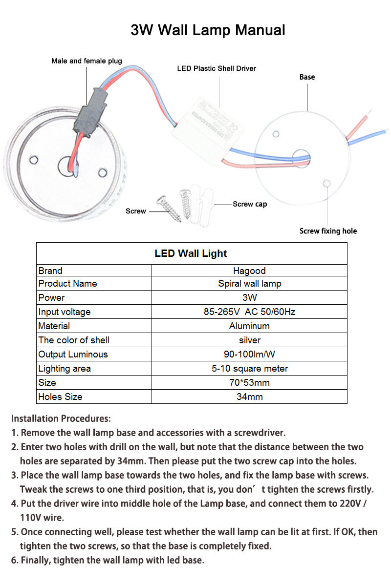 3w Hot Sales Spiral Hole Led Wall Sconce Light Lamp Cold Warm Light