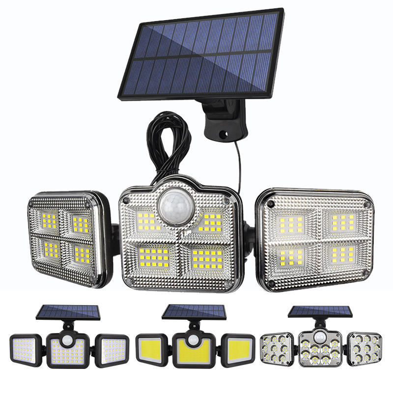 Hagood Outdoor waterproof 3 Heads Wall Light Three Heads 83 COB Solar Sensor LED Powered Security Lights