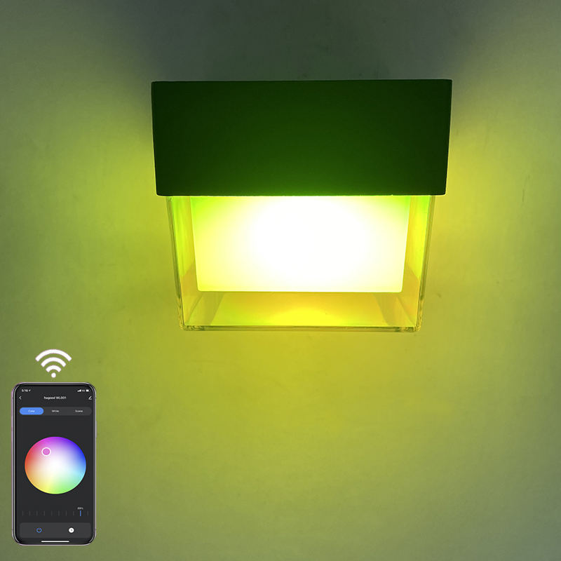 Outdoor Tuya Wifi LED Smart Wall Lamps 10W Cube RGB App Dimmable Sconce Waterproof Garden Alexa Google Home Acrylic Wall Light