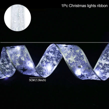 LED Ribbon Lights Christmas Tree Ornaments Fairy String Lights DIY Lace Bow for Navidad Home New Year Christmas Decoration Lamp