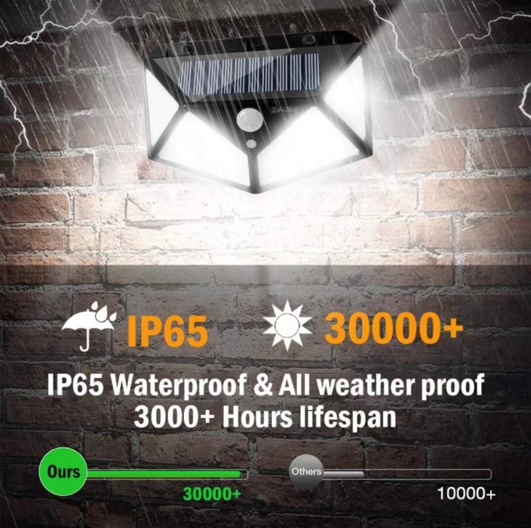 Best Outdoor Backyard Garden Stair Waterproof IP67 Solar Power 4 Sides Lighting Wall Lamp 100LED Motion Sensor Led Solar Light