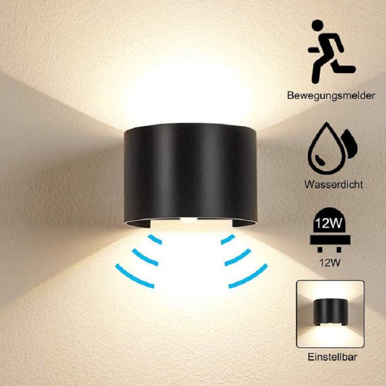 Motion Sensor 12W LED Wall Sconce Waterproof IP65 Porch Garden Up And Down Wall Lamp Semicircular Waterproof Wall Lamp