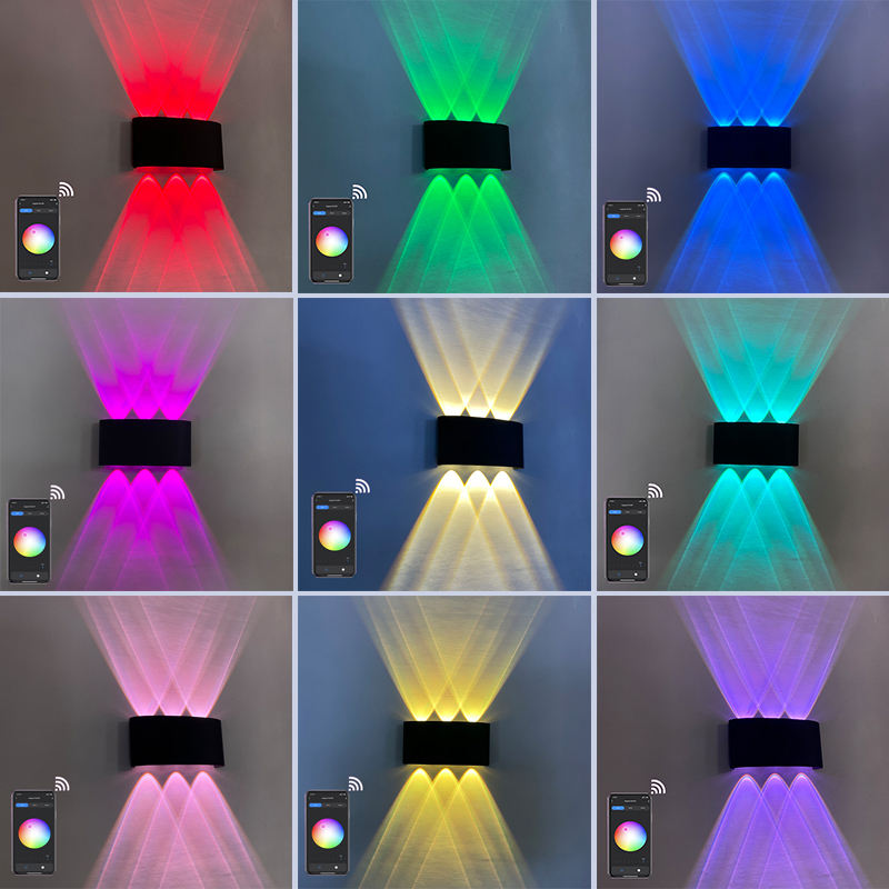 6W RGBW APP Control Arc-shaped Outdoor Waterproof Up And Down LED Smart Wall Lamp Aluminum Modern Wall Sconce Lighting Wall Light