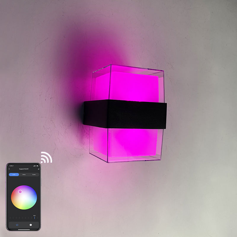Tuya APP Smart light Acrylic waterproof wall light square IP65 waterproof colorful fashionable decorative wall lamp