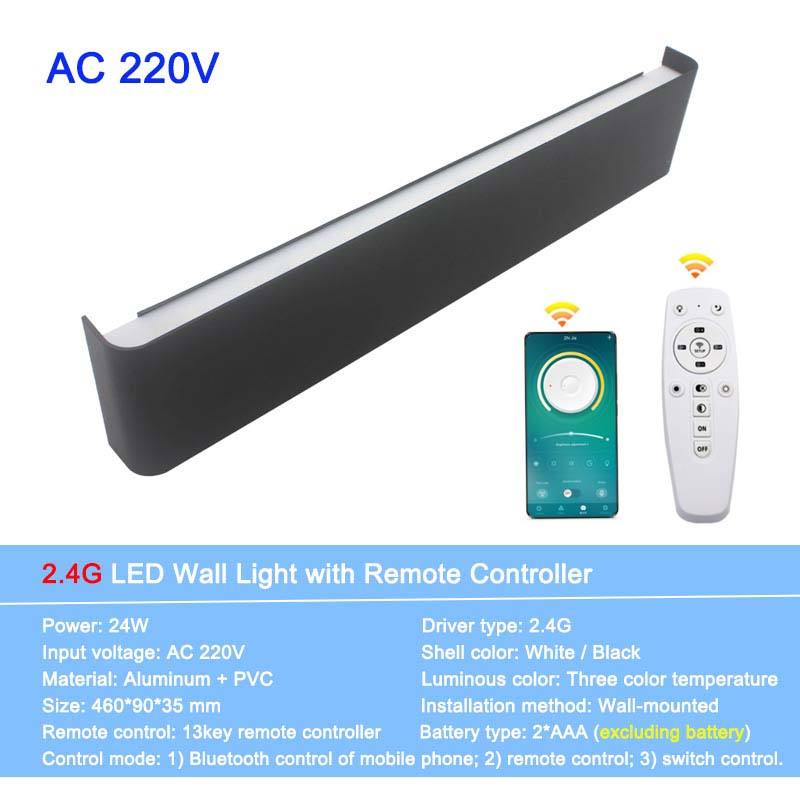 Hot Sale Ed Aluminum Wall Lamp 2.4g Smart App Remote Control Strip Up And Down Wall Lamp Living Room TV Home Lamp Mirror Front L