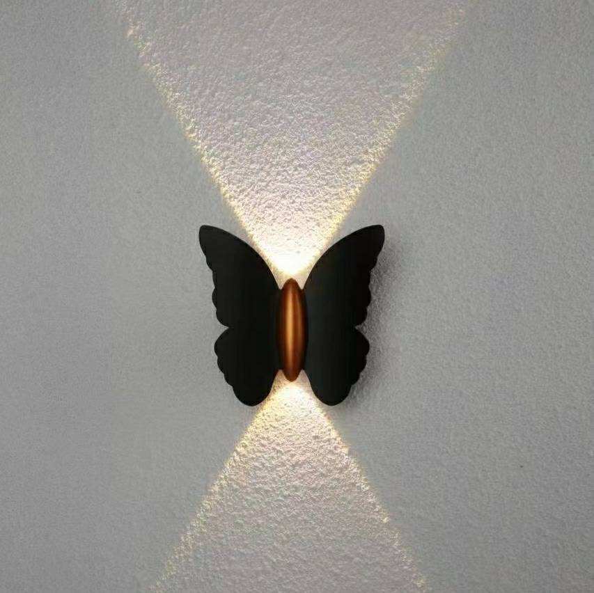 6W Butterfly Shape Wall Light Black+Gold Up And Down Luminous Outdoor Light Courtyard Garden Living Room Aisle Staircase Background Waterproof Led Wall Lamp