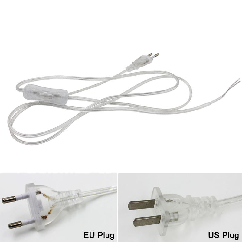 0.75mm 2 line Cable 1.8m On Off Power Cord For LED Lamp with Button switch EU/US Plug Light Switching Transparent Wire Extension