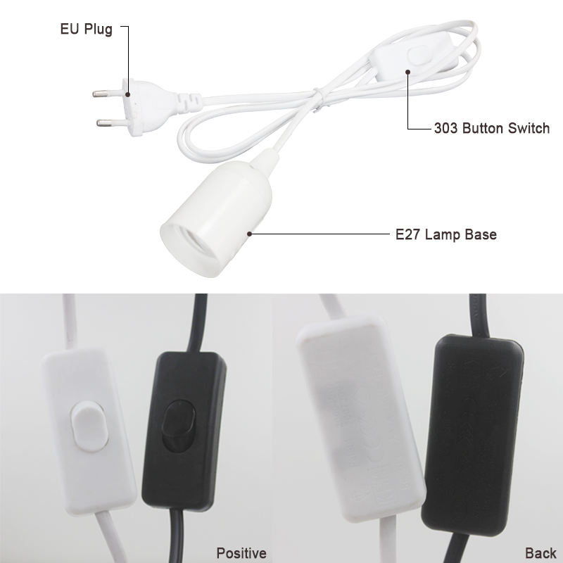 Eu Plug e27 power cord Lamp holder With Eu Plug On/off Switch VDE OEM 2.5A 250V best price quality For Pendant Light