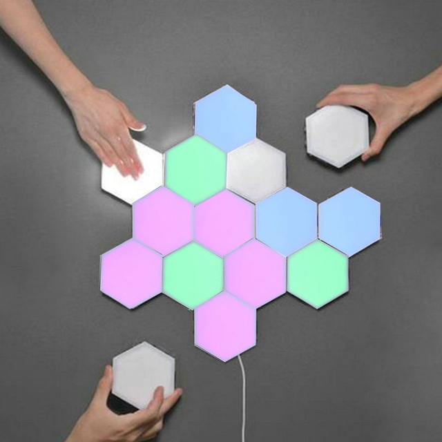 Colorful LED honeycomb quantum hexagon wall lamp with touch sensitive for bedroom living room stair loft