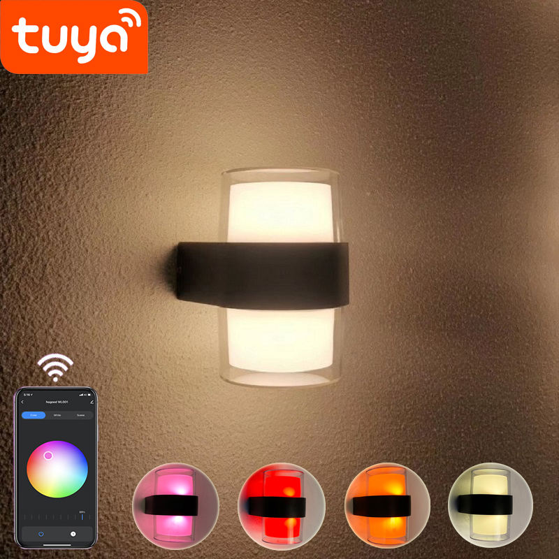 Tuya APP Smart light Acrylic waterproof wall light Round IP65 waterproof colorful fashionable decorative wall lamp