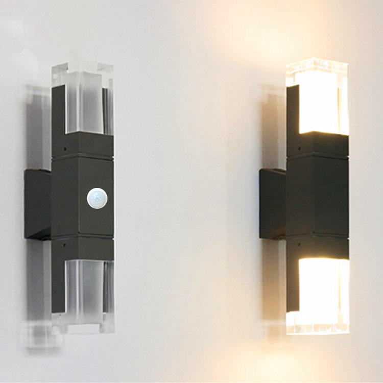 Moden waterproof outdoor wall lamp PIR motion sensor wall light Garden porch frontdoor black aluminum lamp body