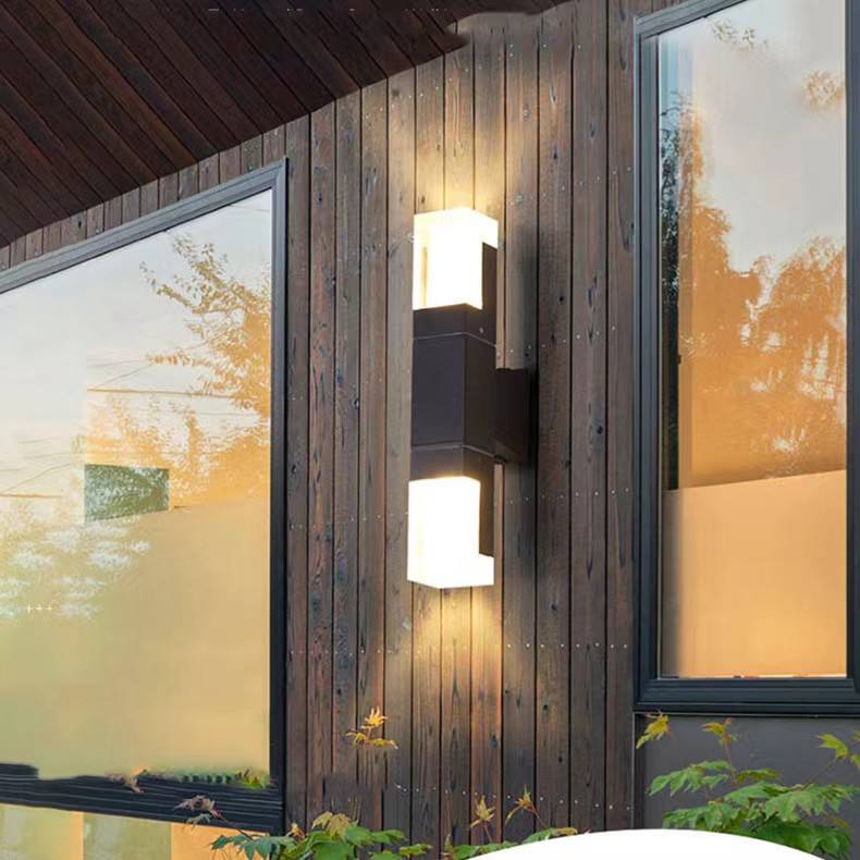 LED Double-headed Sconce Light Square Outdoor Stairs Aisle Waterproof Acrylic Creative Exterior Wall Light Courtyard Balcony Sconce