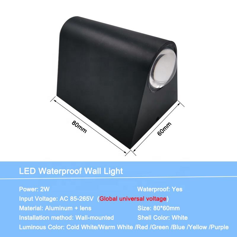 Modern Waterproof Outdoor 2W LED Wall Lamp IP65 Aluminum UP And Down Wall Light Garden Porch Sconce Decoration Light 110V 220V