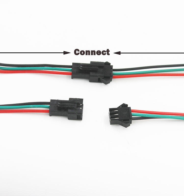 JST SM 3 Pins/head Male to Female Plug/Wire Quick Connector for WS2812B RGB LED Strip