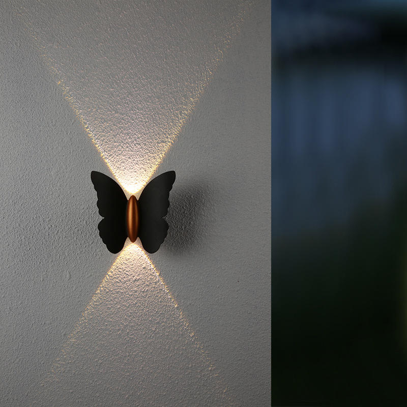 6W Butterfly Shape Wall Light Black+Gold Up And Down Luminous Outdoor Light Courtyard Garden Living Room Aisle Staircase Background Waterproof Led Wall Lamp