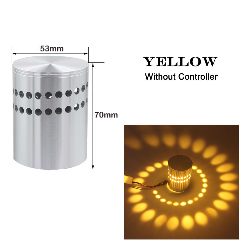 Wall Mounted Spiral Hole 3W RGB with Controller Led Wall Light Indoor for Hotel Room Decorative Wall Lamp