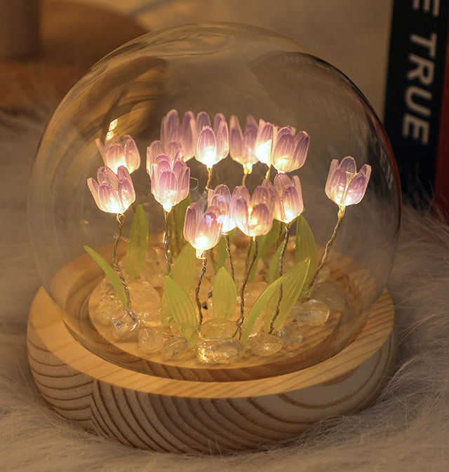 Handmade Tulip Night Light Heat Shrinkable Film DIY Material Artificial Flower Tulip Night Light Home Decor Gift for Gitlfriend
