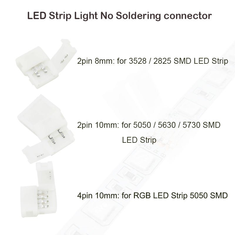 8mm2P/10mm 2P/10mm 4P Solderless Splitter Right Quick no soldering Connector Corner Adapter 12 v 3528/5050 LED RGB Strip
