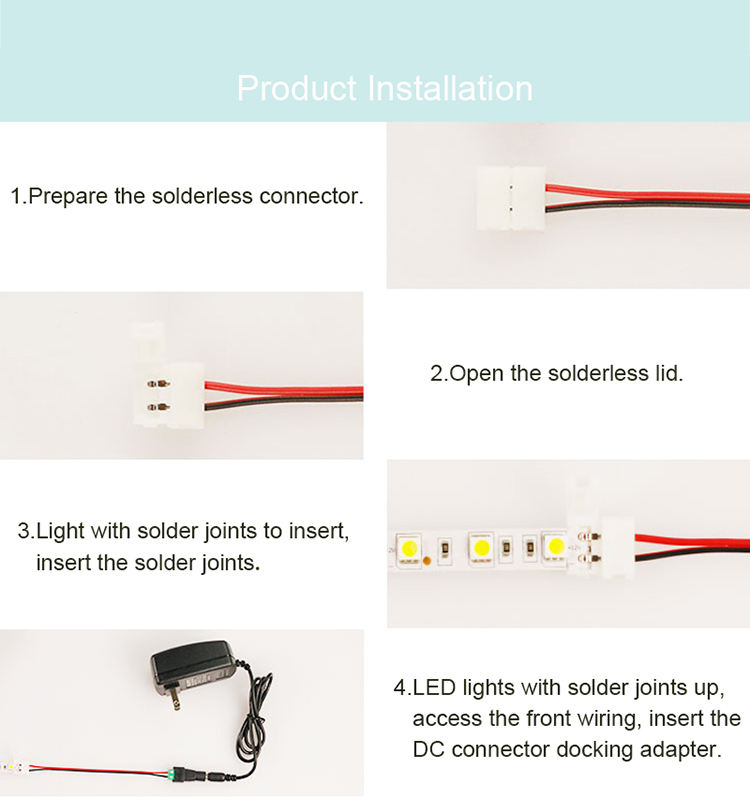 Double LED Strip Connector 2pin 10mm with Wire Free Connect No Need Soldering /Welding Connector For 5050/5630 Led Strip