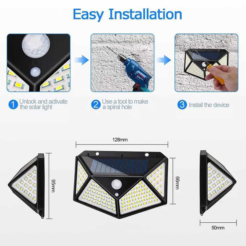 100 LED ip65 Solar Light Outdoor Solar Lamp PIR Motion Sensor Wall Light Waterproof Solar Powered Sunlight For Garden Decoration