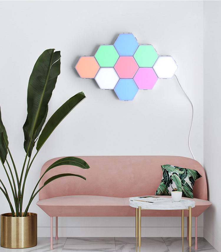 Colorful LED honeycomb quantum hexagon wall lamp with touch sensitive for bedroom living room stair loft