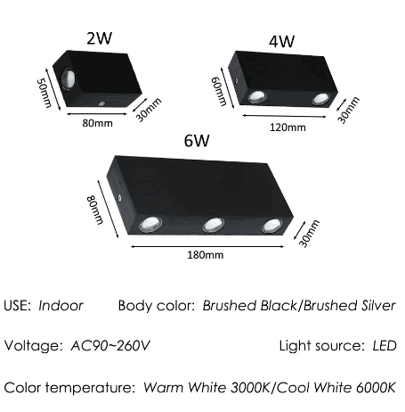 2W/4W/6W/10W/12W Led Outdoor Wall Sconce Led Wall Lighting Black Wall Lamp Outdoor Decoration Wall Lamp Brushed Surface Bedroom Living Room Corridor Aisle Simple