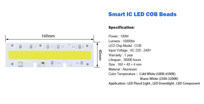 LED COB Light chip 30W 50W 70W 100W 150W LED Bulb Chip 220V Input Smart IC LED Driver for DIY LED Floodlight