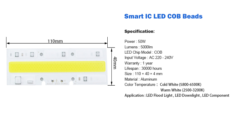 LED COB Light chip 30W 50W 70W 100W 150W LED Bulb Chip 220V Input Smart IC LED Driver for DIY LED Floodlight