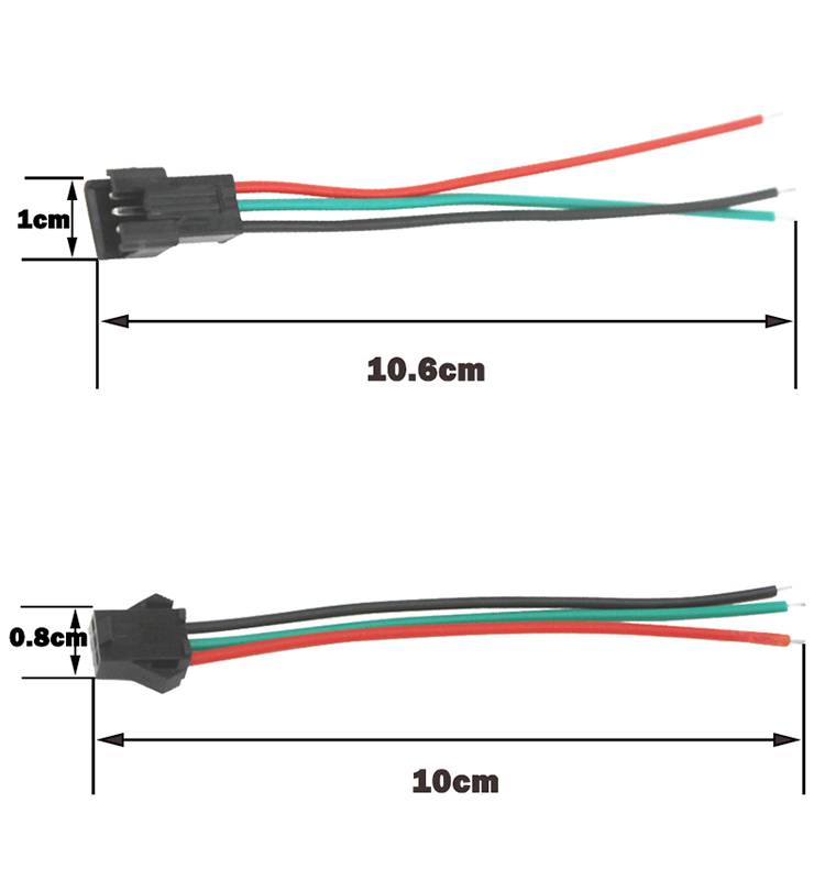JST SM 3 Pins/head Male to Female Plug/Wire Quick Connector for WS2812B RGB LED Strip