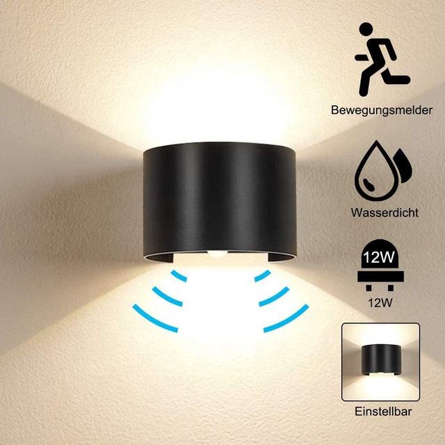 Motion Sensor 12W LED Wall Sconce Waterproof IP65 Porch Garden Up And Down Wall Lamp