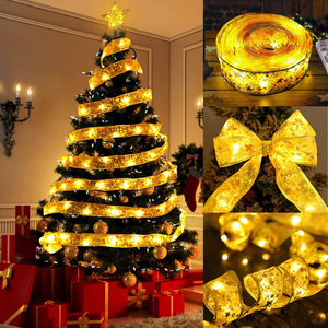 LED Ribbon Lights Christmas Tree Ornaments Fairy String Lights DIY Lace Bow for Navidad Home New Year Christmas Decoration Lamp