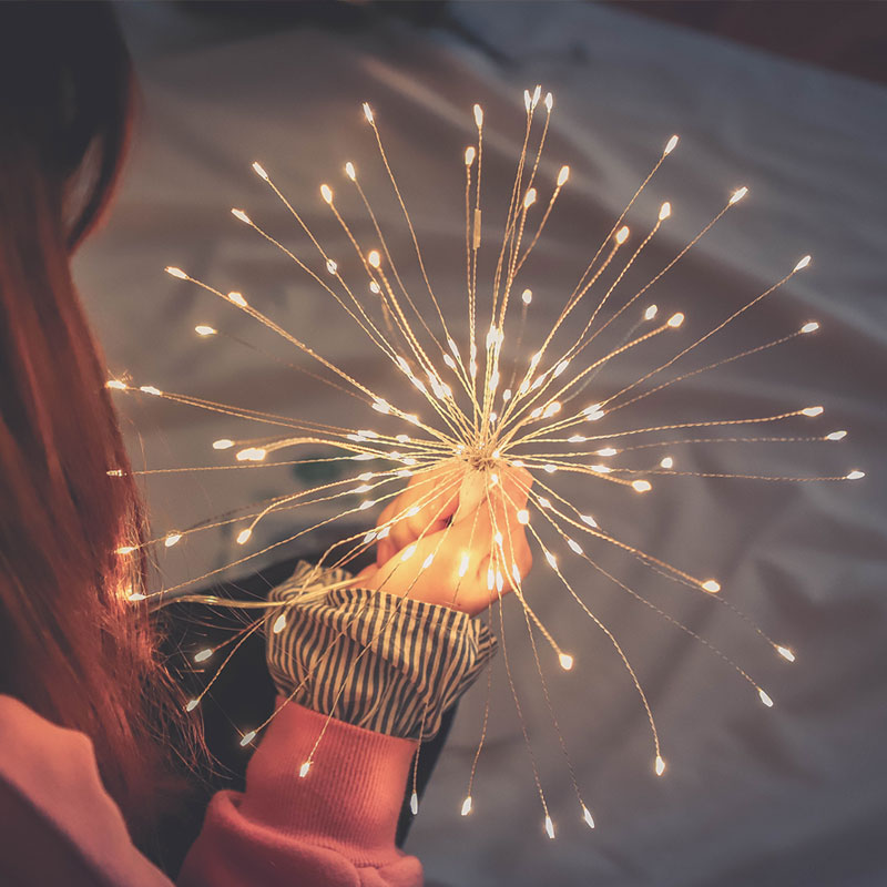 Outdoor fireworks copper wire LED string 100leds waterproof Christmas fairy light hanging decoration lights powered by battery