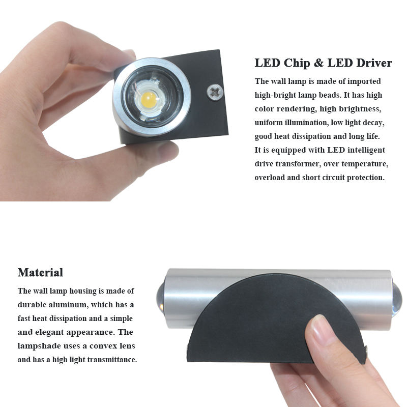 Living Room Indoor Wall Lamp High Power 6W Aluminum AC85-265V Led Decoration Wall Lamp for Home Reading Room Up And Down Led Wall Light
