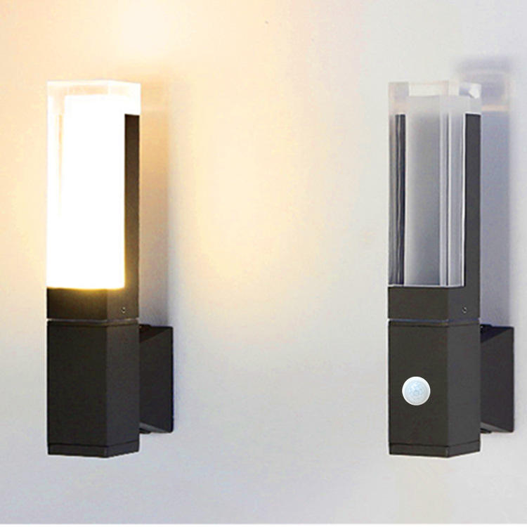 Moden waterproof outdoor wall lamp PIR motion sensor wall light Garden porch frontdoor black aluminum lamp body