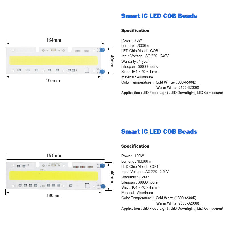 LED COB Light chip 30W 50W 70W 100W 150W LED Bulb Chip 220V Input Smart IC LED Driver for DIY LED Floodlight