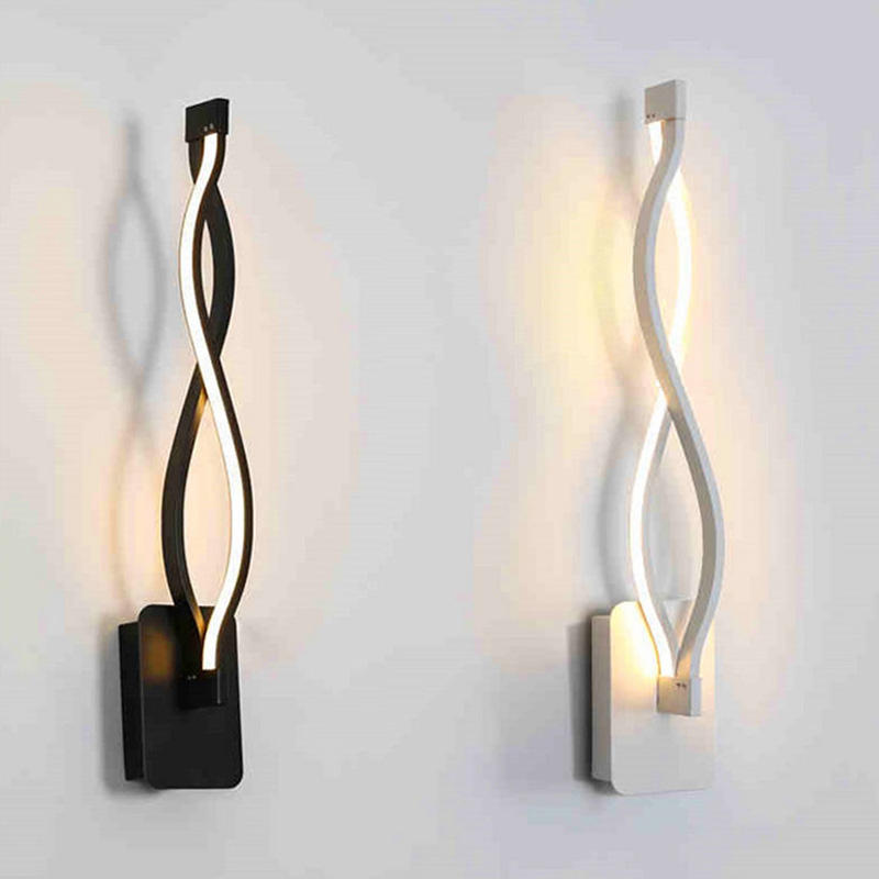 Modern black white wavy 16W Wall Lamp Fixture Acrylic Mounted Hotel Bathroom Lighting Bedside Sconce Wandlamp wall light