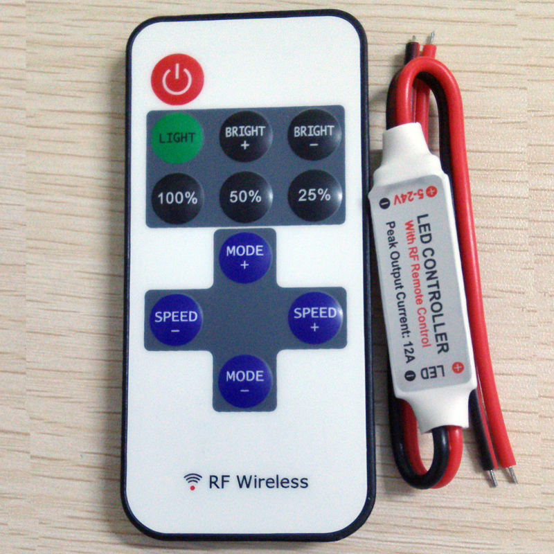 RF Wireless Remote LED Controller 12A 5V-24V LED RF Wireless Mini Remote Dimmer Controller for LED strip with Free Shipping