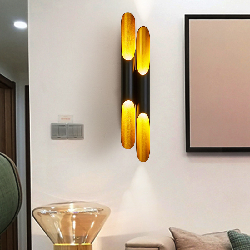 Post-modern Nordic creative living room background bedroom bedside aisle wall lamp bar double head industrial wall lamp