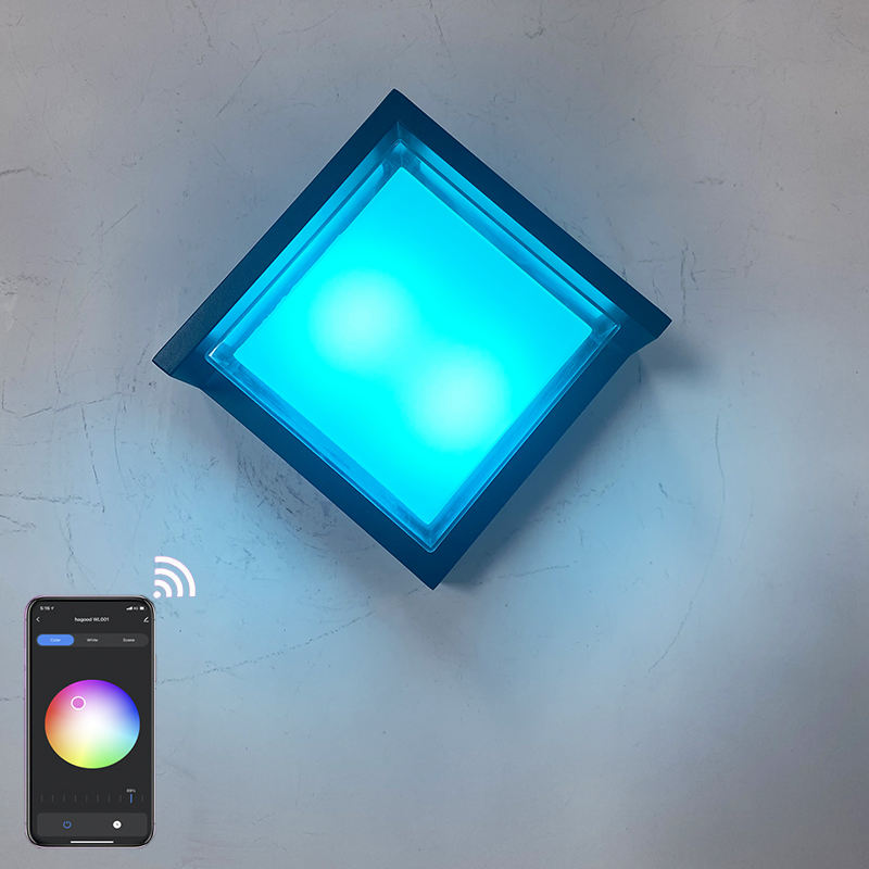 APP controlled lamp Tuya APP High Quality Outdoor sconce Wifi Waterproof Square Wall Lamp Color Changing by smart app lamp