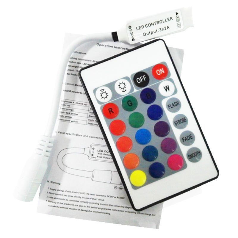 24keys LED Controller RGB IR Remote Controller DC12V With Mini Receiver LED Driver Dimmer Fit for 5050/3528 RGB LED Strip Light