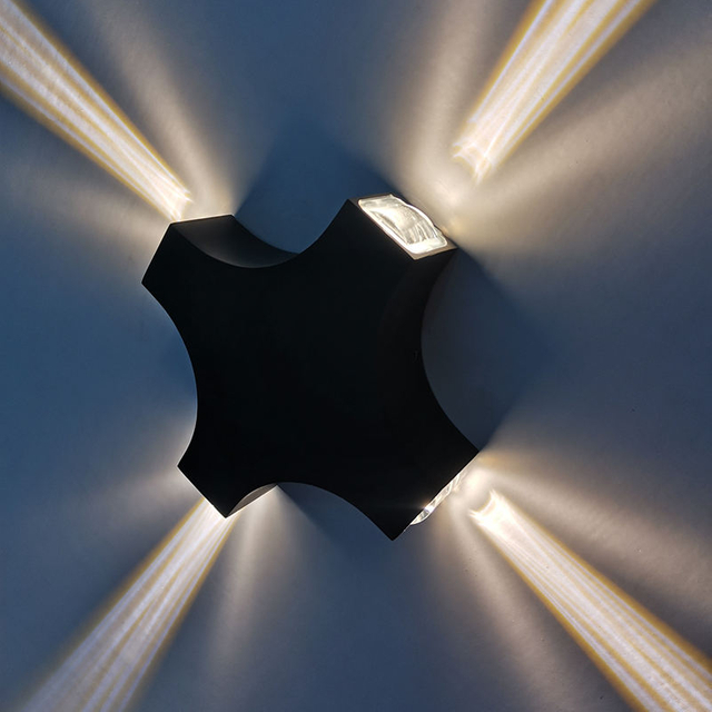 Waterproof IP65 LED Outdoor Wall Lamp 12W Cross Star 4 Side Lighting for Garden Decoration