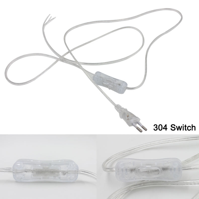 0.75mm 2 line Cable 1.8m On Off Power Cord For LED Lamp with Button switch EU/US Plug Light Switching Transparent