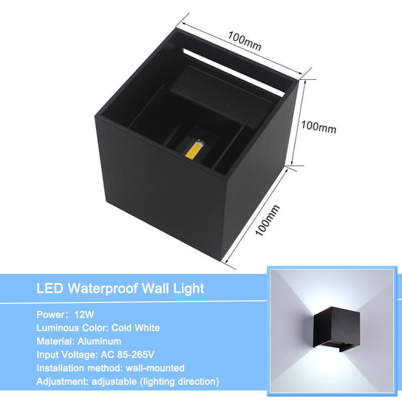 Industrial Style 12W AC85-265V Waterproof IP65 Adjustable Beam Aluminum Outdoor LED Cube Wall Light