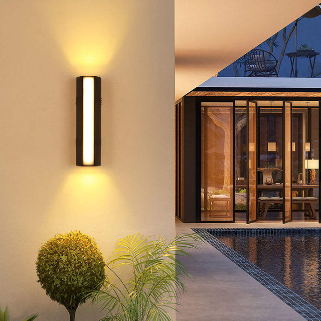 Moden Waterproof Outdoor Wall Lamp PIR Motion Sensor Wall Light Garden Porch Frontdoor Black Aluminum Long Strip