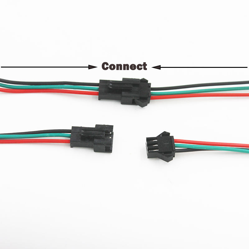 JST SM 3 Pins/head Male to Female Plug/Wire Quick Connector for WS2812B RGB LED Strip