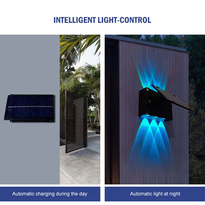 GISUN New Product Intelligent Light-Control Automatic Charging 6W RGB Solar Wall Lamp Led Waterproof Light for Garden