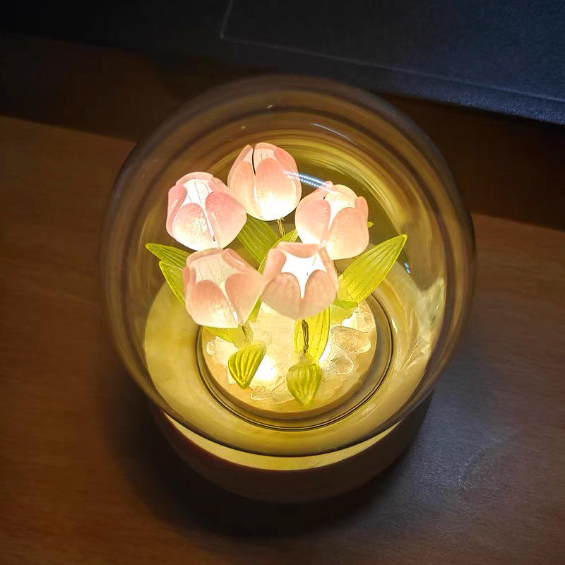 Handmade Tulip Night Light Heat Shrinkable Film DIY Material Artificial Flower Tulip Night Light Home Decor Gift for Gitlfriend