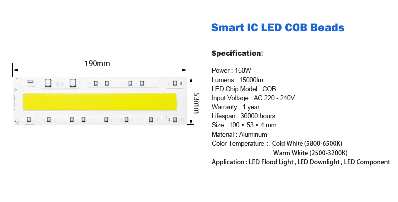 LED COB Light chip 30W 50W 70W 100W 150W LED Bulb Chip 220V Input Smart IC LED Driver for DIY LED Floodlight