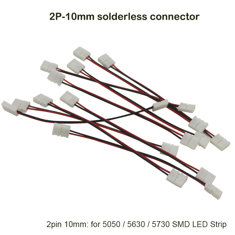 Double LED Strip Connector 2pin 10mm with Wire Free Connect No Need Soldering /Welding Connector For 5050/5630 Led Strip